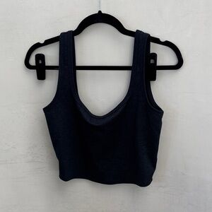 Simple Navy Blue Scoop Neck Crop Tank